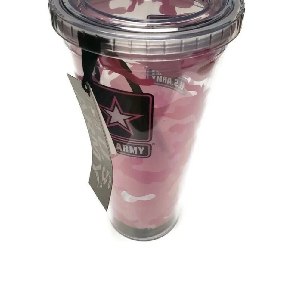 U.S. Army Pink Camo Tumbler Double Walled Hot or Cold Drinks Cup With Lid 22 oz